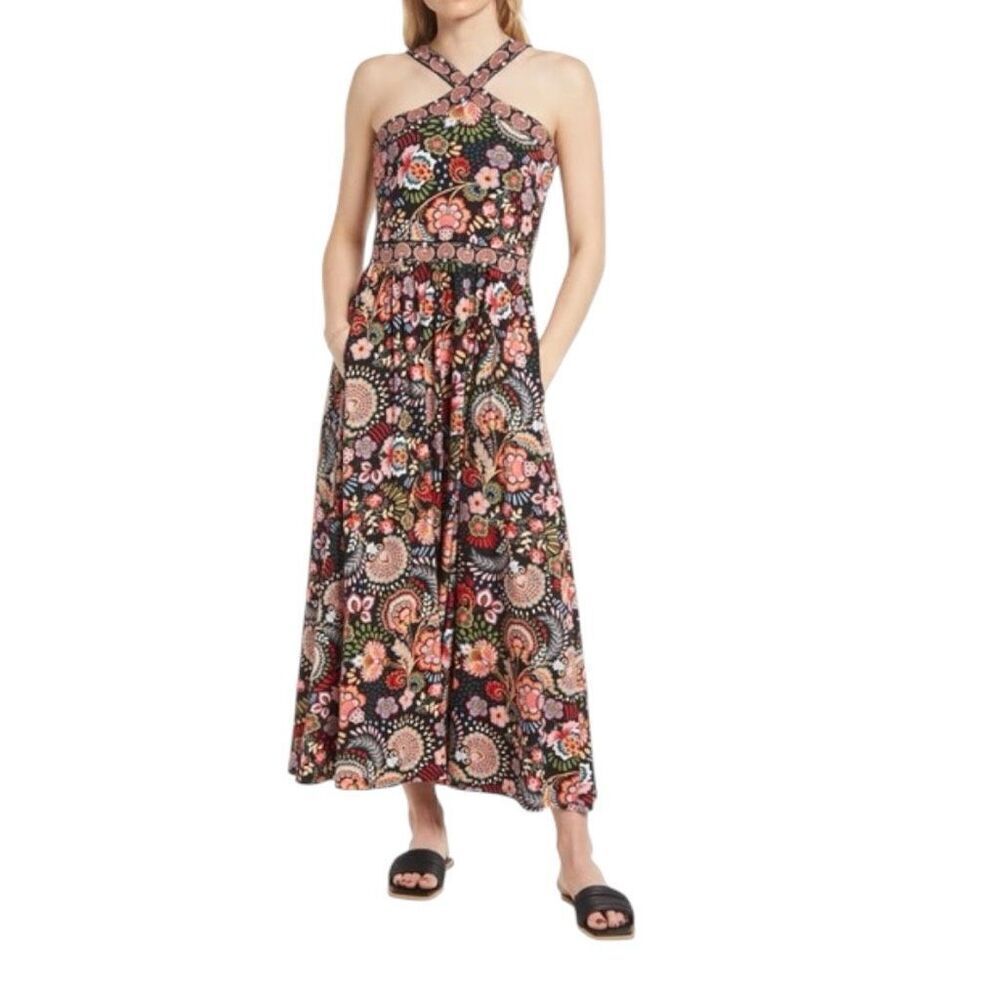 Boden Women's Halter Neck Floral Paisley Jersey Maxi Dress Multicolor Size 2R